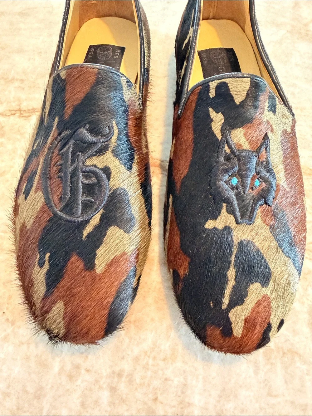 Greyson Men's Camouflage Haircalf Slip-On Loafers with Embroidered Motifs